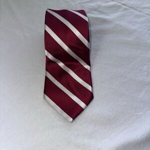 Tommy Hilfiger Mens Silk Cotton‎ Red With White Stripe Tie